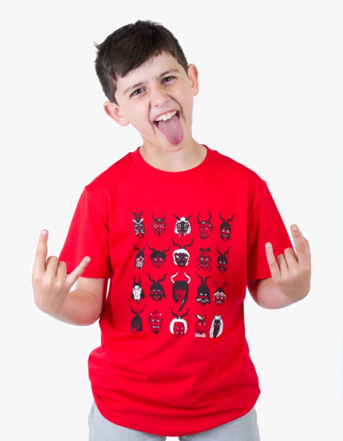 Camiseta d'infants vermella "Màscares de dimonis"